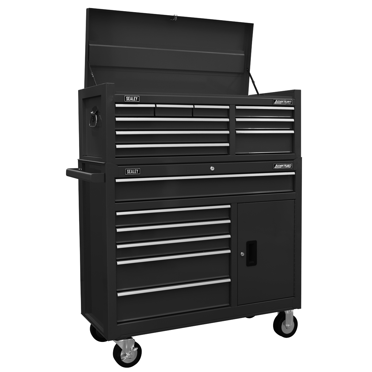 Sealey AP41STACKB Topchest & Rollcab Combination 15 Drawer with Ball-Bearing Slides - Black