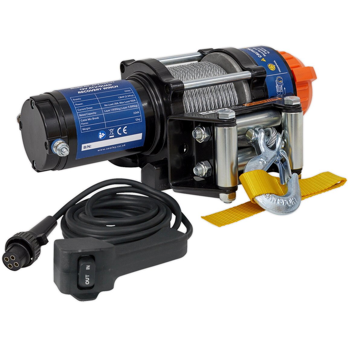 Sealey ATV1135 ATV/Quad Recovery Winch 1135kg Line Pull 12V