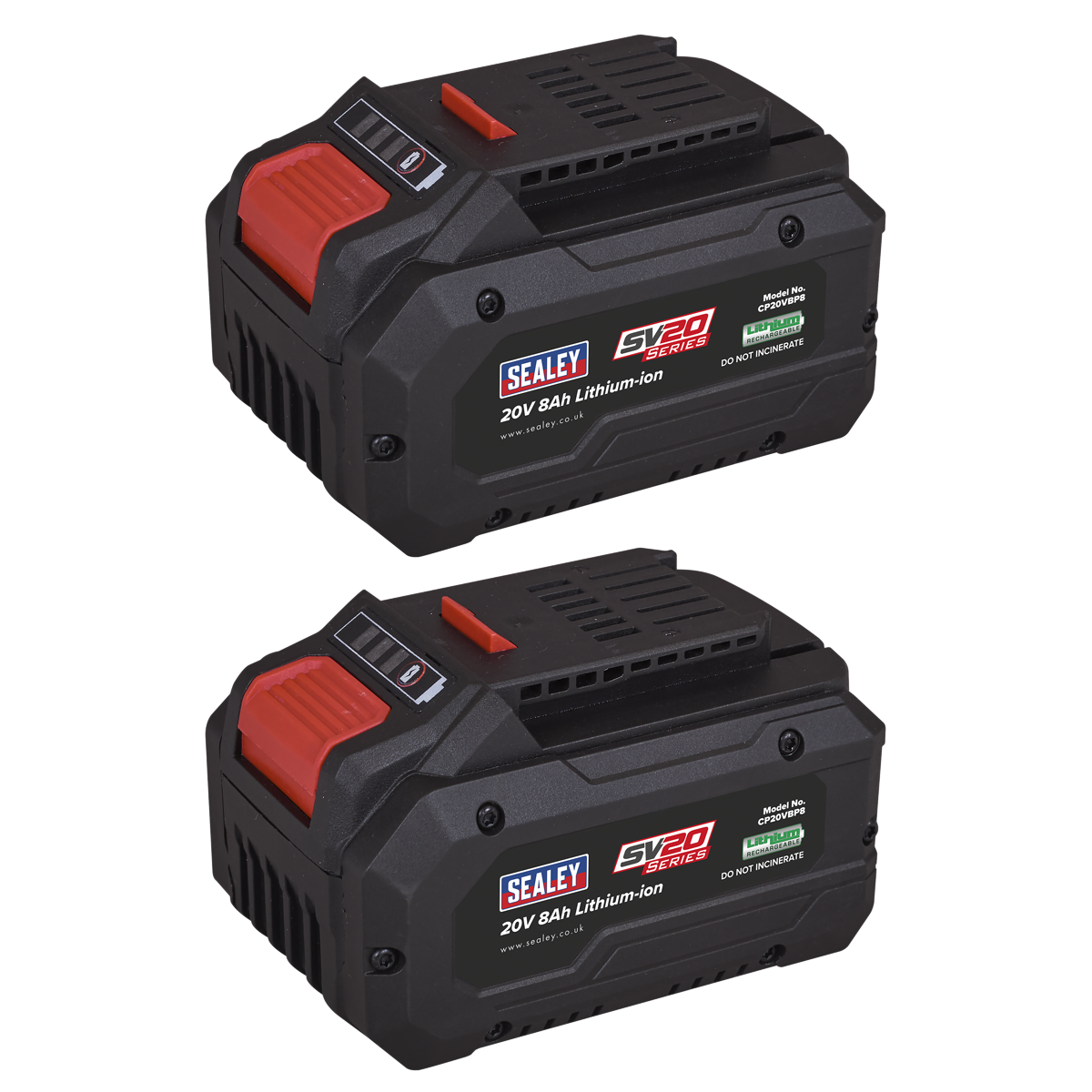Sealey BK08 SV20 Series Power Tool Battery 20V 8Ah - Pack of 2