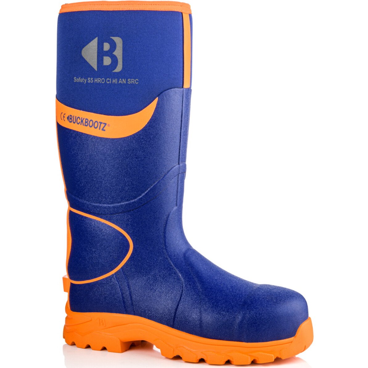 Buckbootz BBZ8000 360 High Visibility Blue/Orange Safety Wellington Boot with Ankle Protection (HRO CI HI AN SRC S5) - UK4