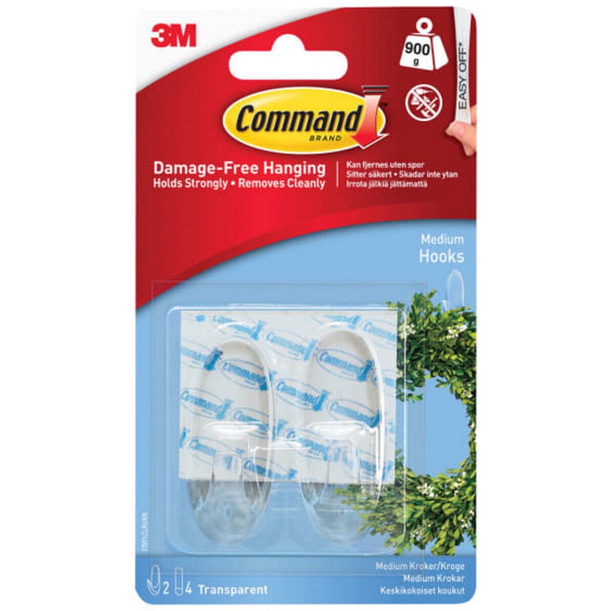 Command 17091CLR Medium Clear Hooks with Clear Strips (Pack of 2) COM17091CLR