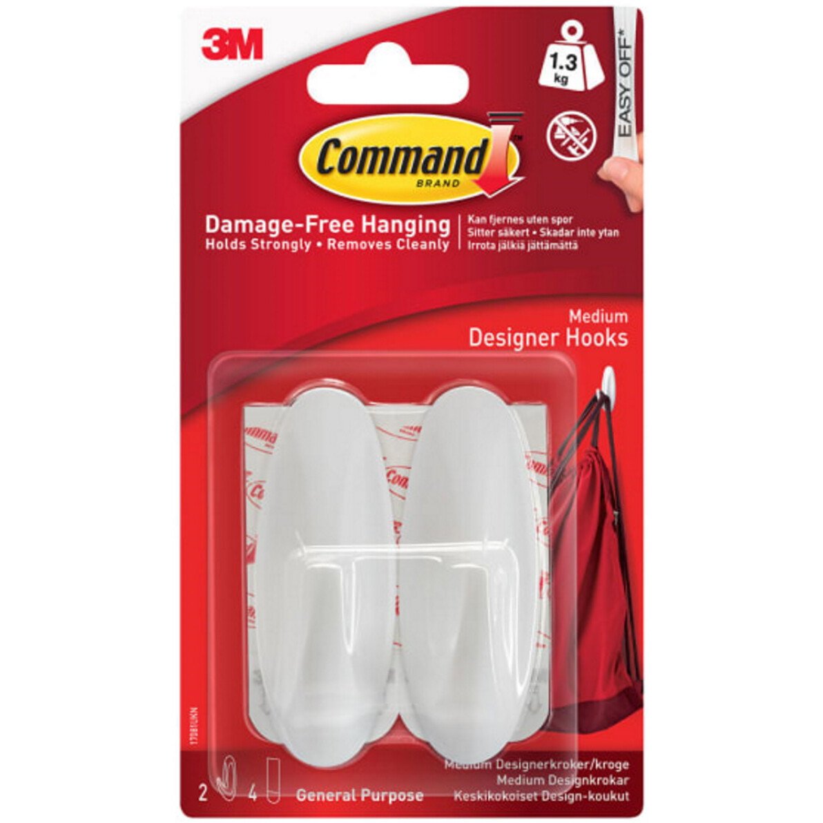 Command 17081 Medium White Designer Hooks (Pack of 2) COM17081