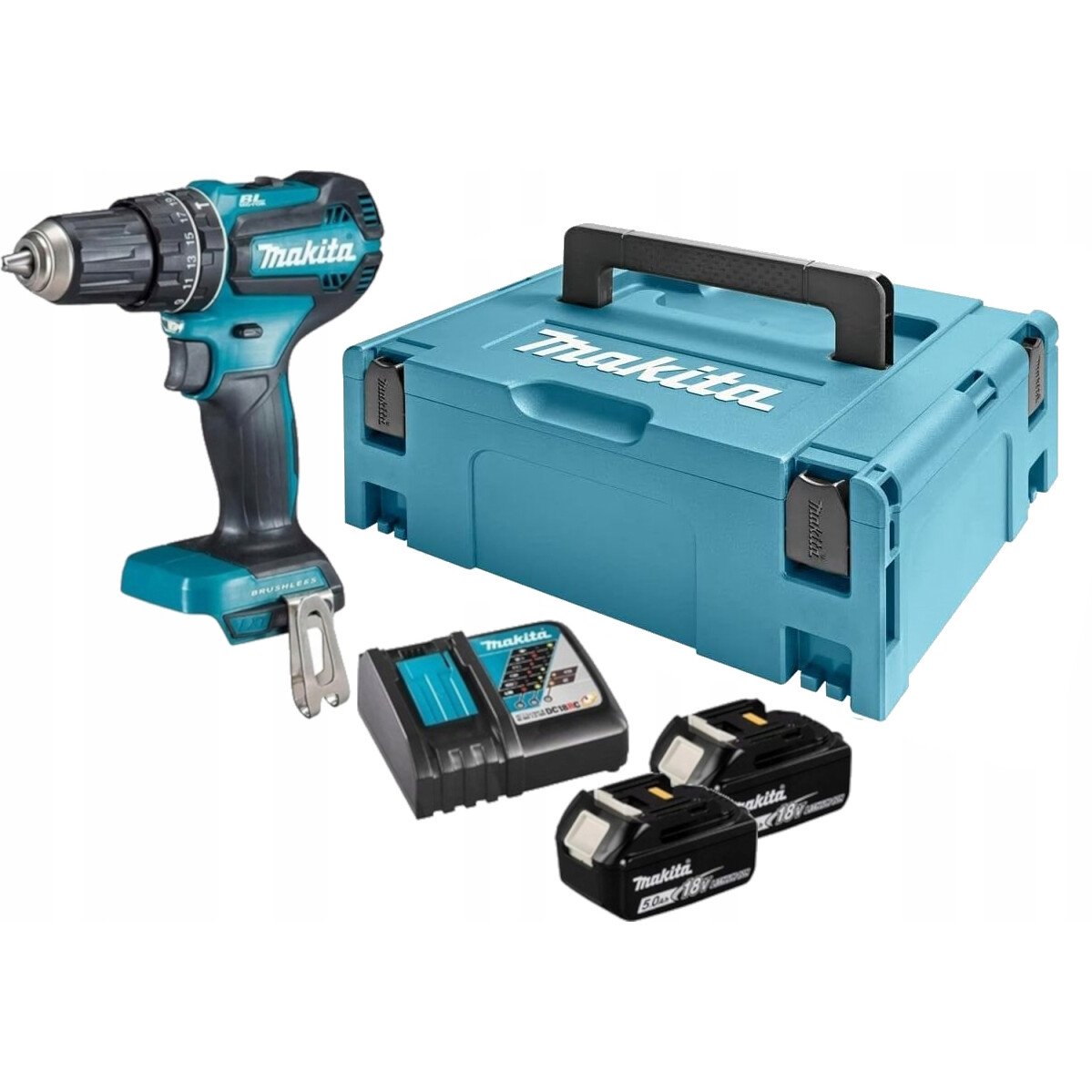 Makita DHP485RTJ 18V Brushless Combi Drill with 2x 5.0Ah Batteries in Makpac Case