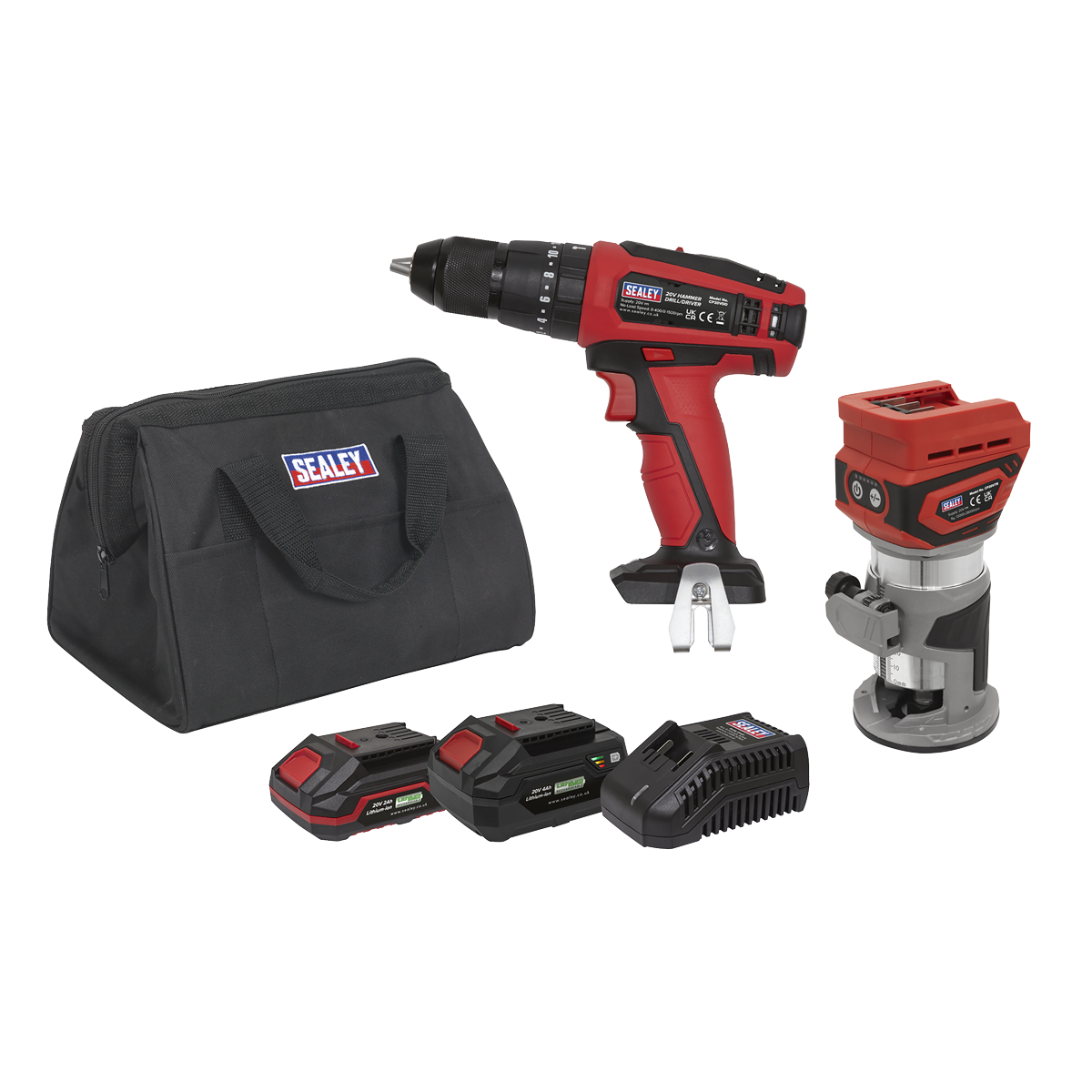 Sealey CP20VCOMBO12 2 x 20V SV20 Series Cordless Router & Combi Drill Kit - 2 Batteries