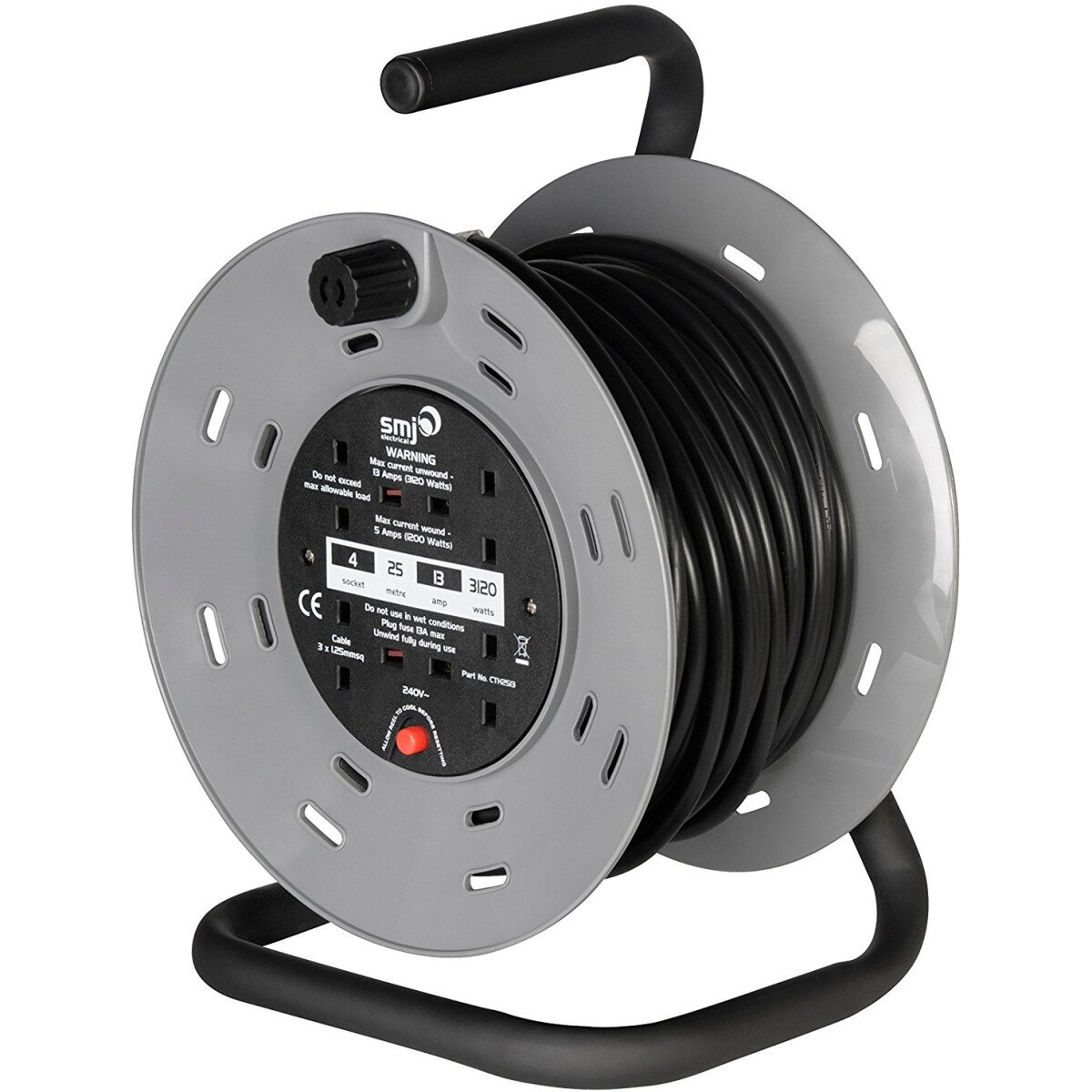 SMJ CTH2513 25Mtr 240v 13amp Cable Reel 4 Sockets