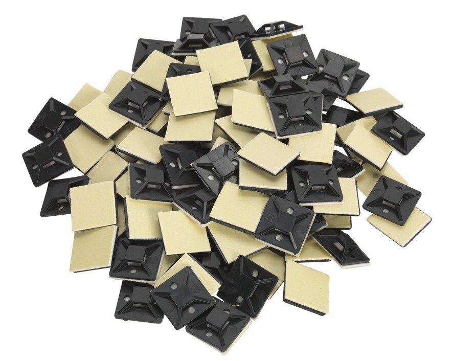 Sealey CTM2525B Self-Adhesive Cable Tie Mount 25 x 25mm Black Pack of 100