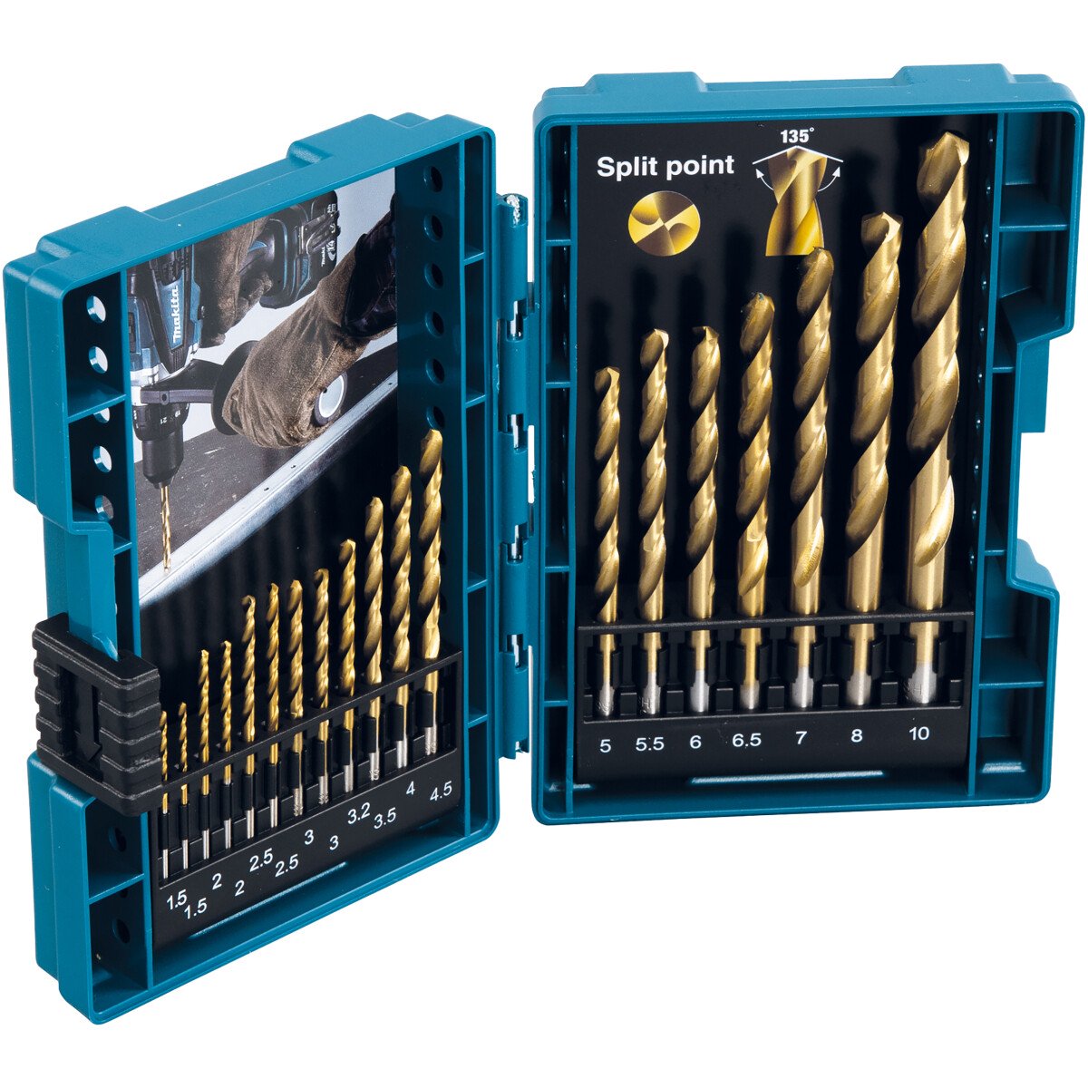 Makita D-67527 19 Piece Titanium Coated HSS Drill Bit Set 1.5-10mm