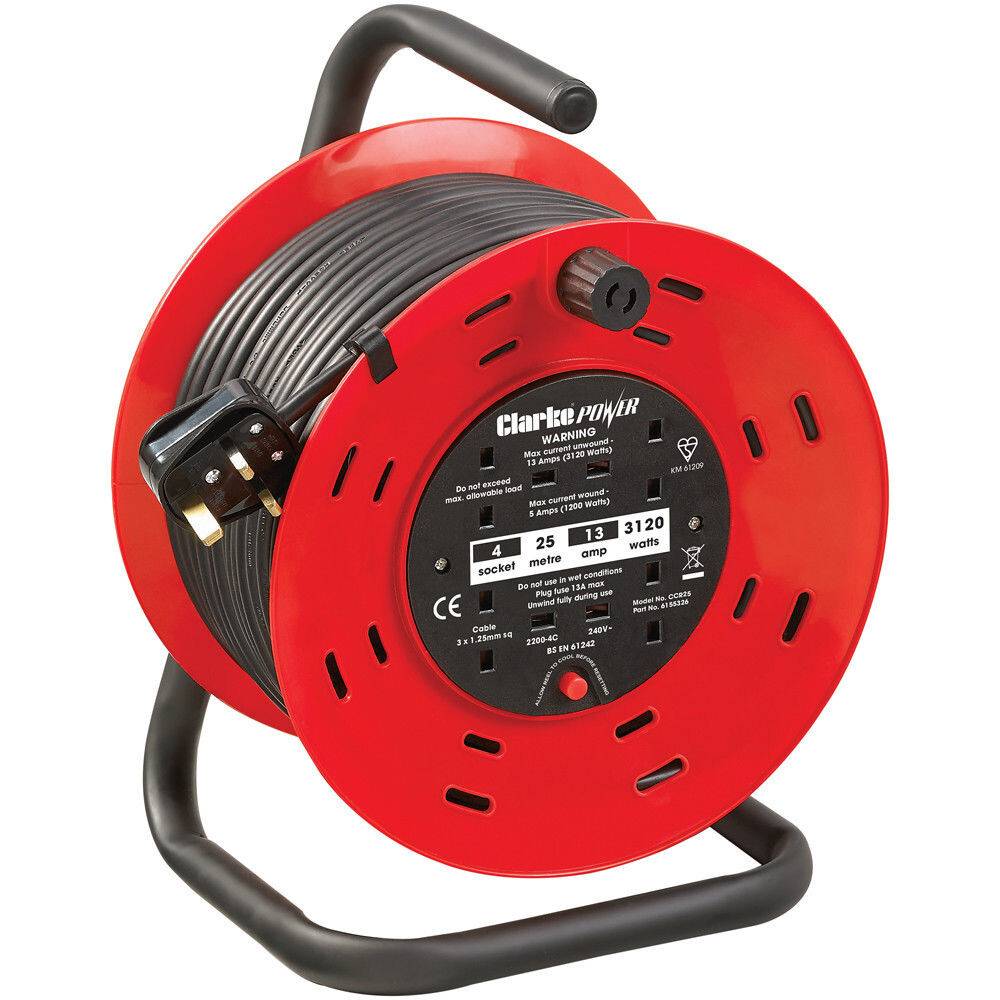Clarke 6155326 CCR25 4 Socket 25m Cable Reel With Thermal Cut Out 230V from  Lawson HIS