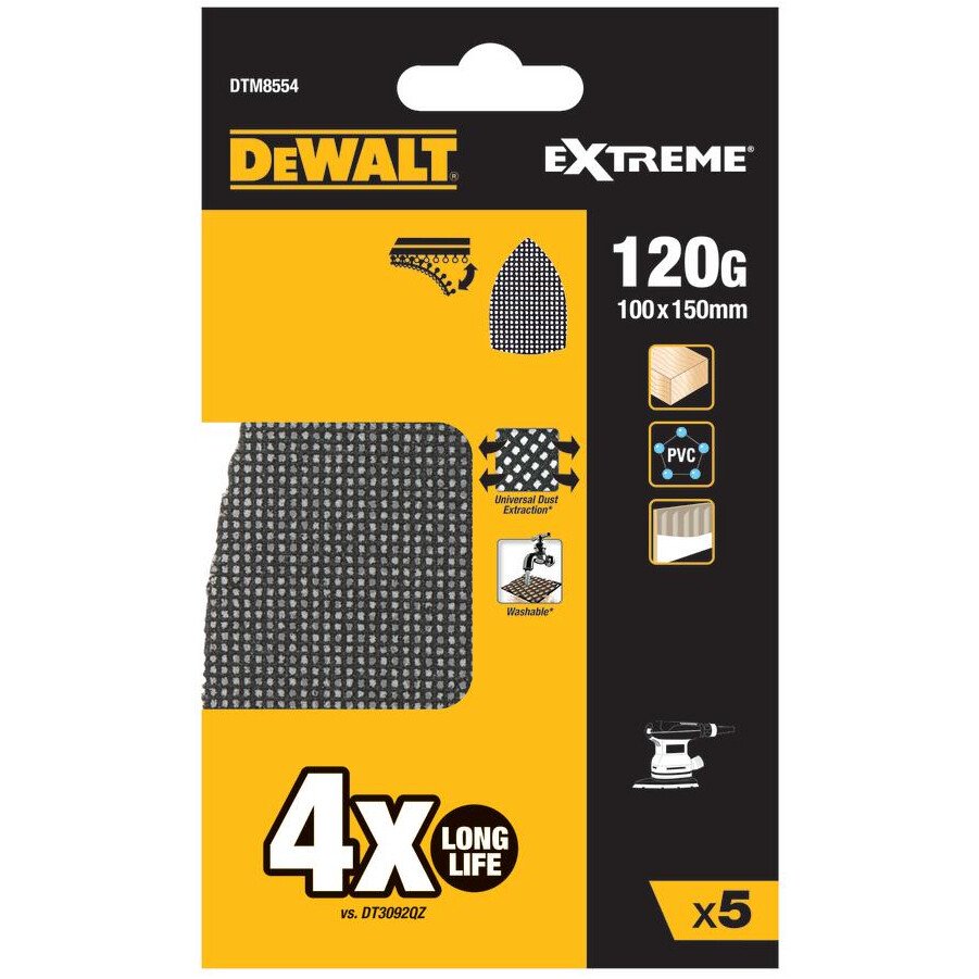 DeWalt DTM8554-QZ EXTREME Universal  Abrasive Mesh Delta Sander 100mm x 150mm  120G Pack x 5