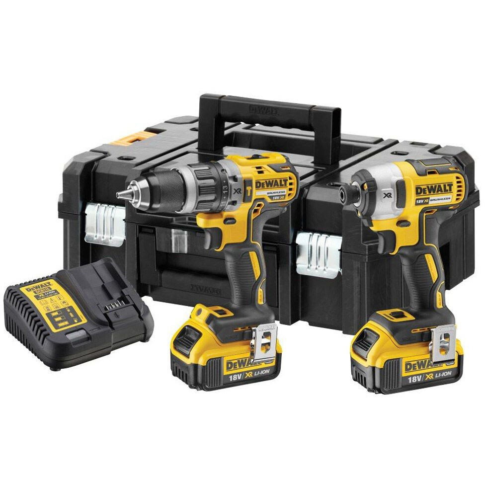 DeWalt DCK266M2T-GB Combi Drill and Impact Driver XR 18V Brushless Kit with 2x 4.0Ah Batteries in TSTAK Case