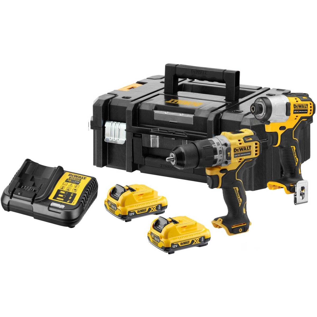 DeWalt DCK2111L2T-GB 12V XR Sub-Compact Twinpack DCD706 & DCF801 with 2 x 3Ah Batteries in TSTAK Case