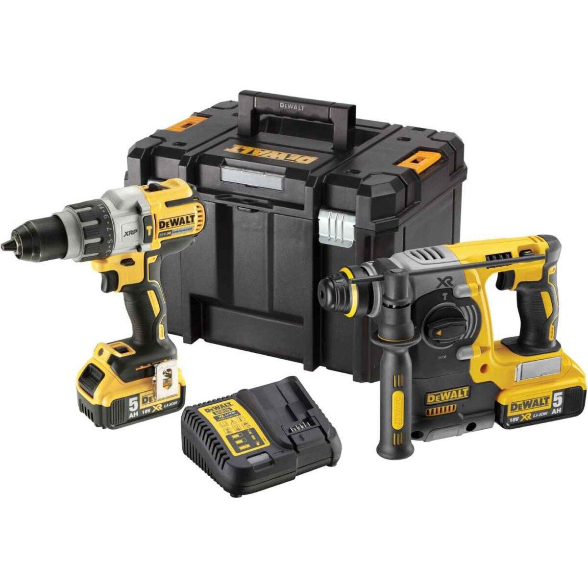 DeWalt DCK229P2T GB 18V XR Cordless Hammer Drill Kit with 2x 5.0Ah Batteries in TSTAK Case