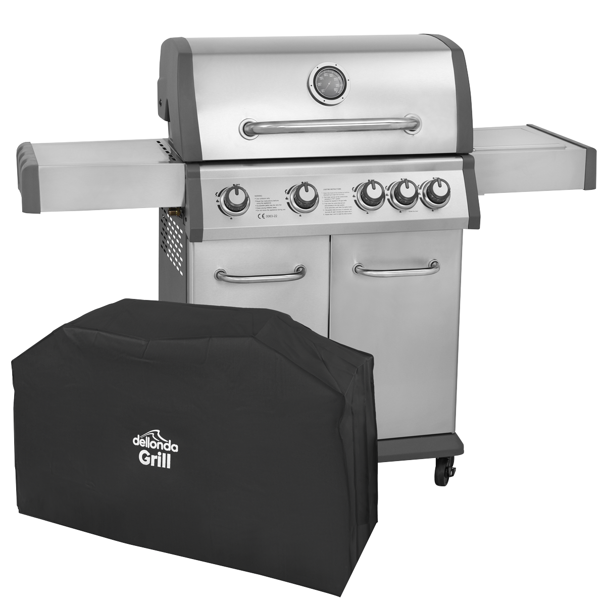 Sealey DG231 Dellonda 4+1 Burner Deluxe Gas BBQ Grill with Piezo Ignition & Thermometer & Cover - Stainless Steel