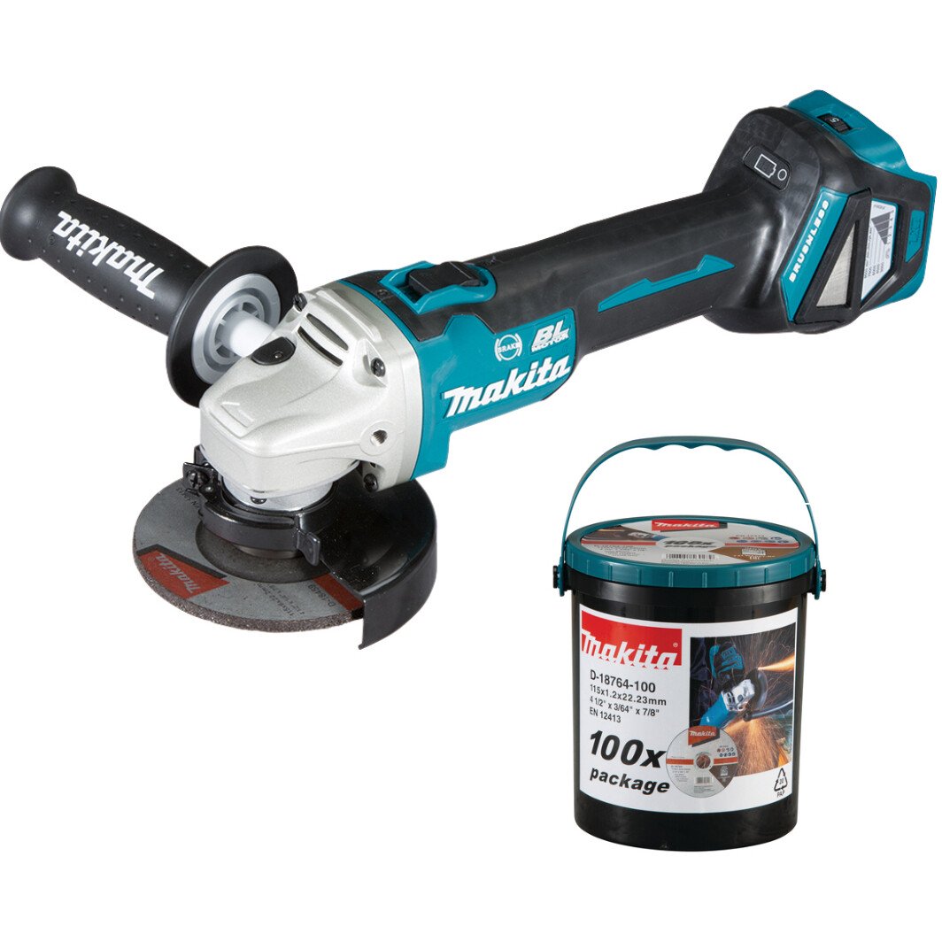 Makita DGA463Z Body Only 18V Brushless 115mm Angle Grinder with 100 x Cutting Discs