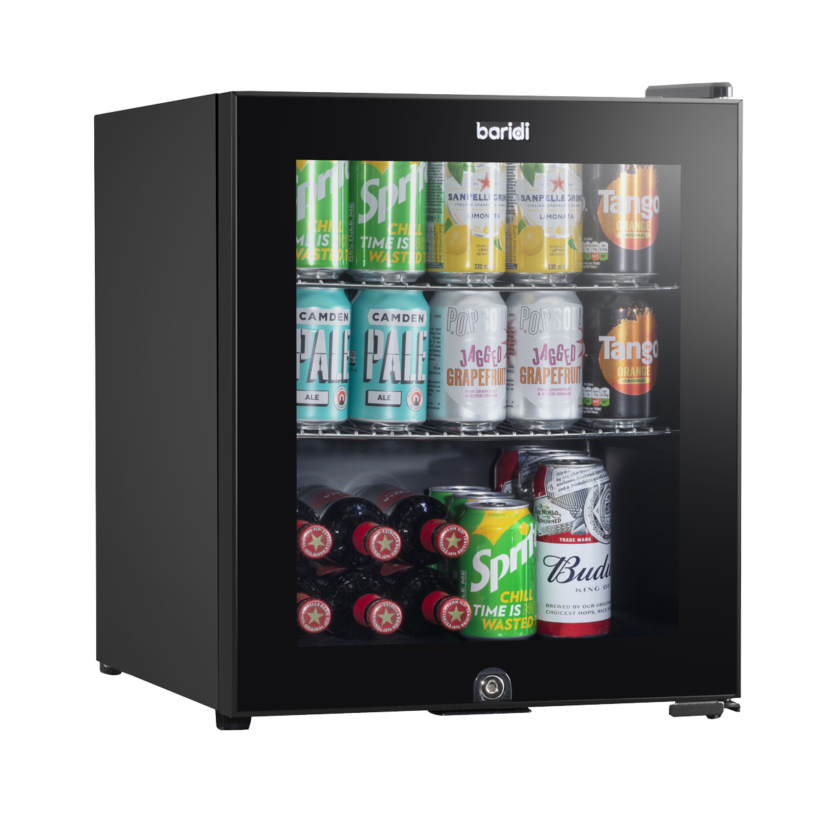 Sealey DH12 Baridi 50L Table Top Beer & Drinks Mini Fridge with Light 3-10C - Black & Glass