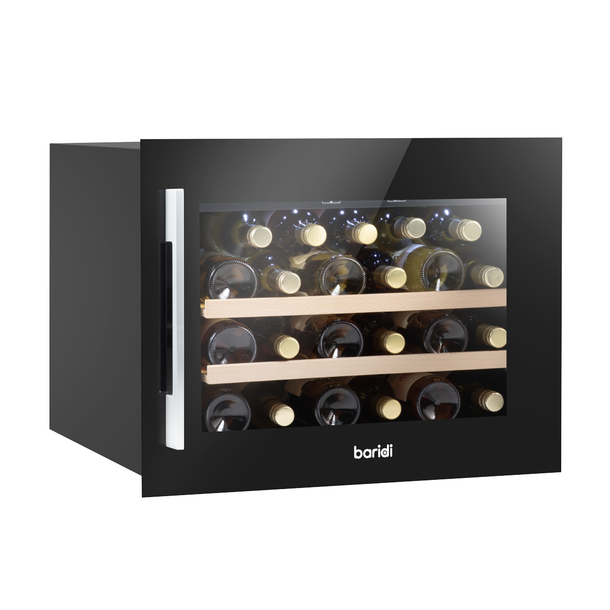 Sealey DH205 Baridi 60cm Built-In 28 Bottle Wine Cooler with Beech Wood Shelves and Internal LED Light, Black
