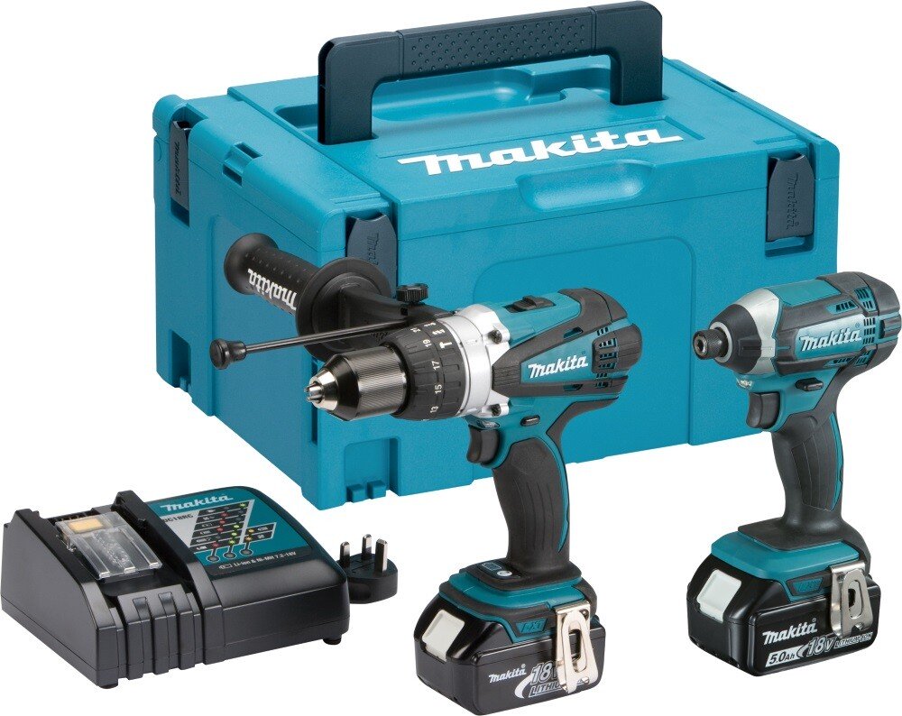 Makita DLX2145TJ 18V Twinkit: Combi Drill and Impact Driver with 2x 5.0Ah Batteries in MakPac Stacking Case