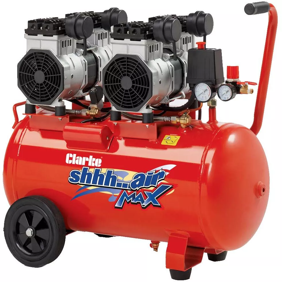 Clarke 2242050 SHHH50/350 Shhh Air Max Twin Pump 16.9cfm 50 Litre 3.5HP Low Noise Compressor (230V)