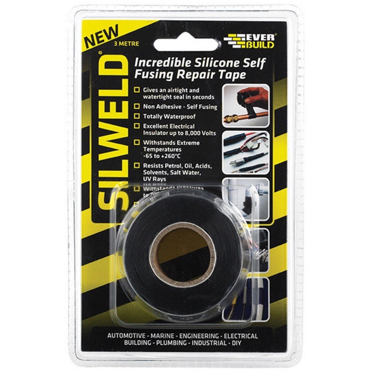 Everbuild 2SILWELD3BK Silweld Silicone Repair Tape Black 3mtr EVB2SWELDBK