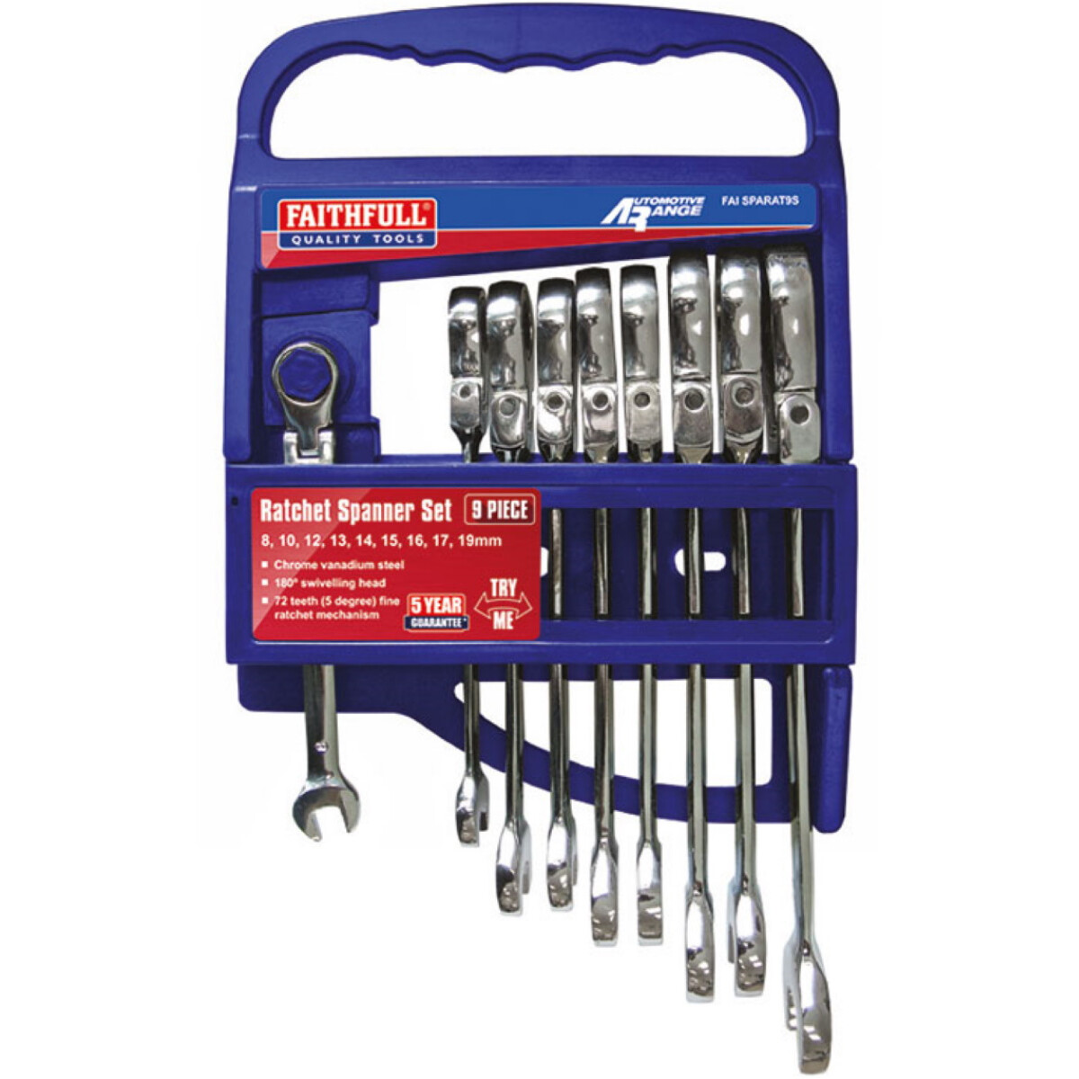Faithfull FAISPARAT9S Ratchet Metric Combination Spanner Flexi Head Set