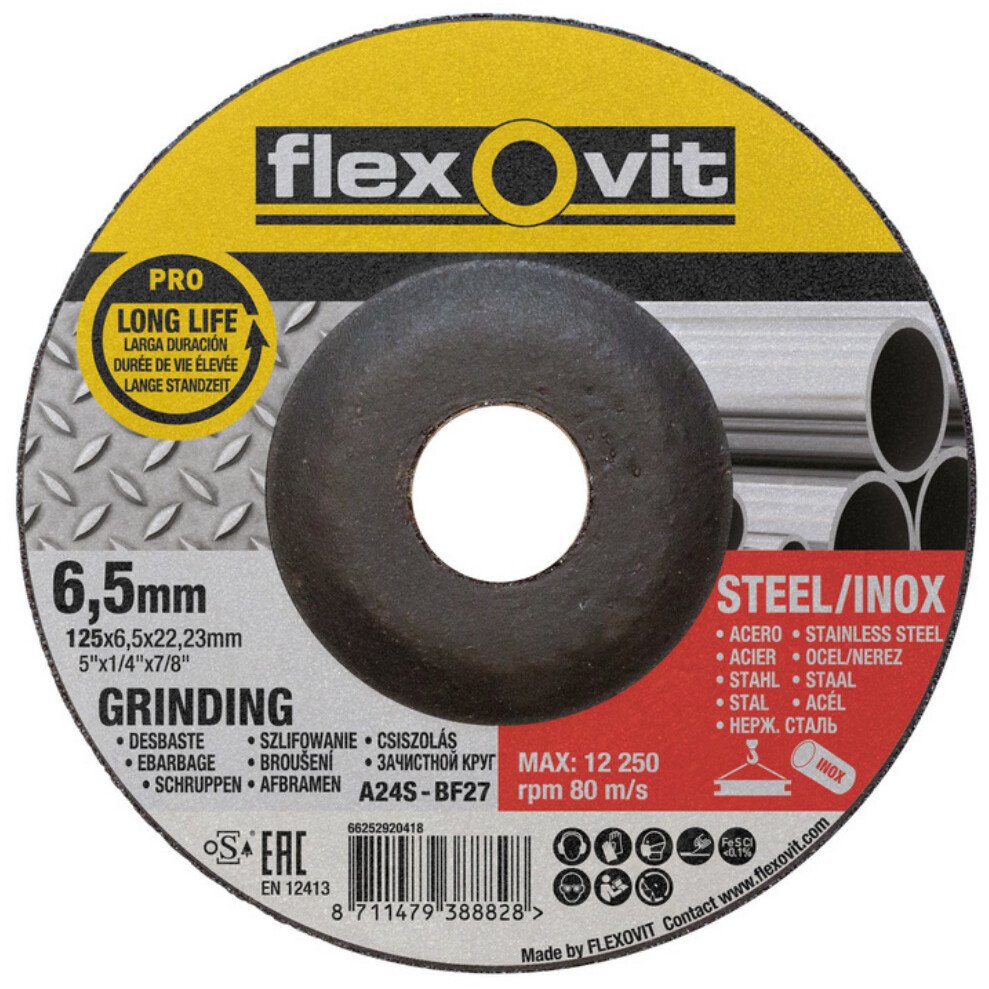 Flexovit 66252920418 A 24 S BF 27 Pro Inox 125 x 7.0 x 22.23mm