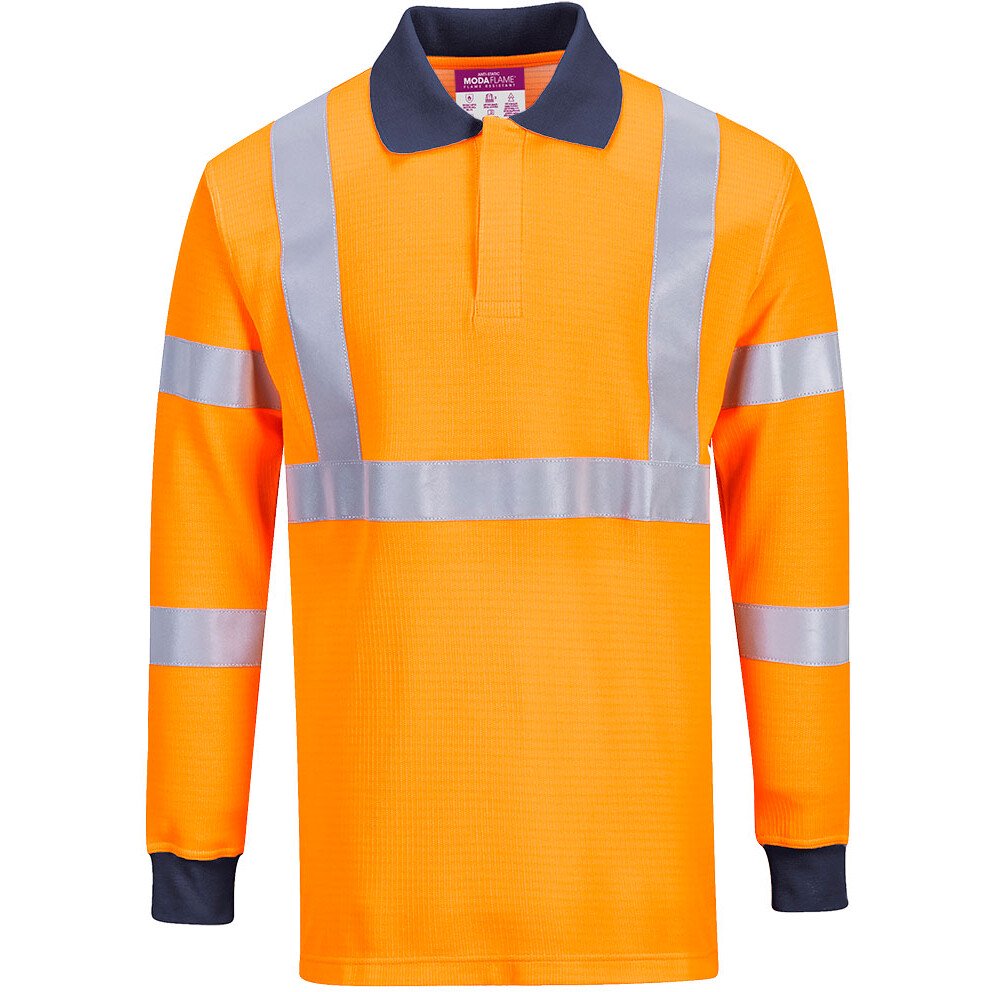 Portwest FR76 Flame Resistant Hi-Vis RIS Polo Shirt Modaflame HVO Knit High Visibility - Orange