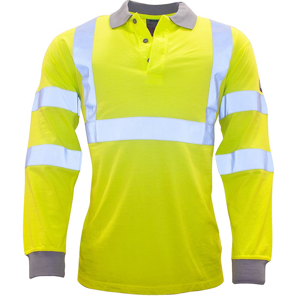Portwest FR77 Flame Resistant Anti-Static Hi-Vis Long Sleeve Polo Shirt - Yellow