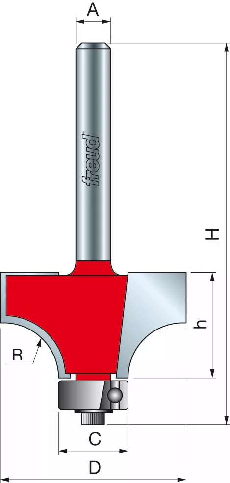 Freud 34-11625 38.1 x 19.0mm x 12.7 ø Round Over Bit 1/4 Shank