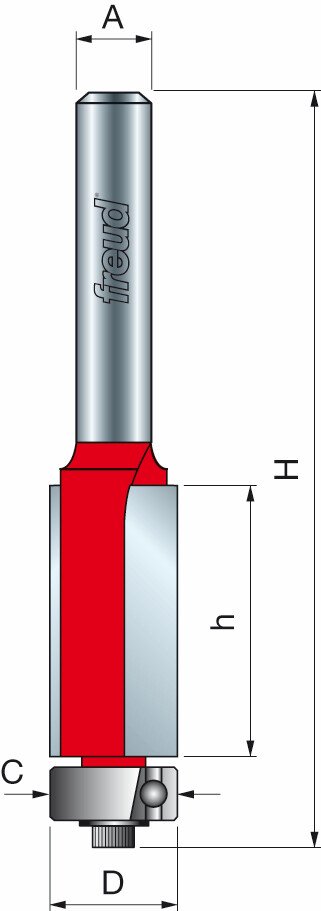 Freud 42-10425 12.7 x 25.4mm Flush Trim Bit c/w Bearing 1/4 Shank