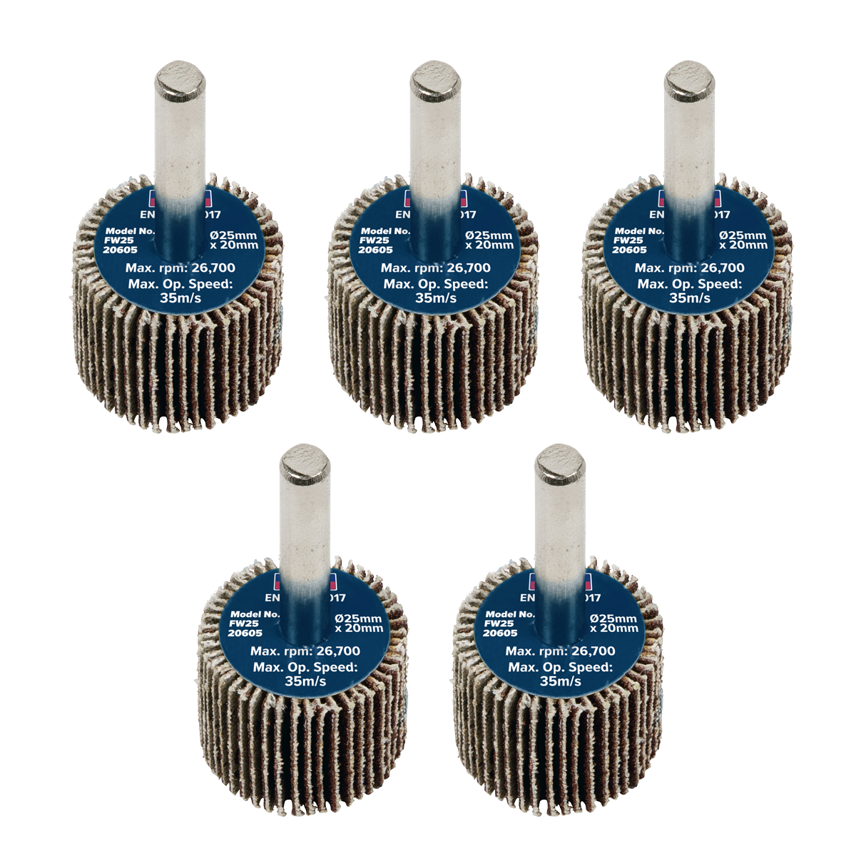 Sealey FW2520605 Abrasive Flap Wheel ø25 x 20mm ø6mm Shaft 60Grit - Pack of 5