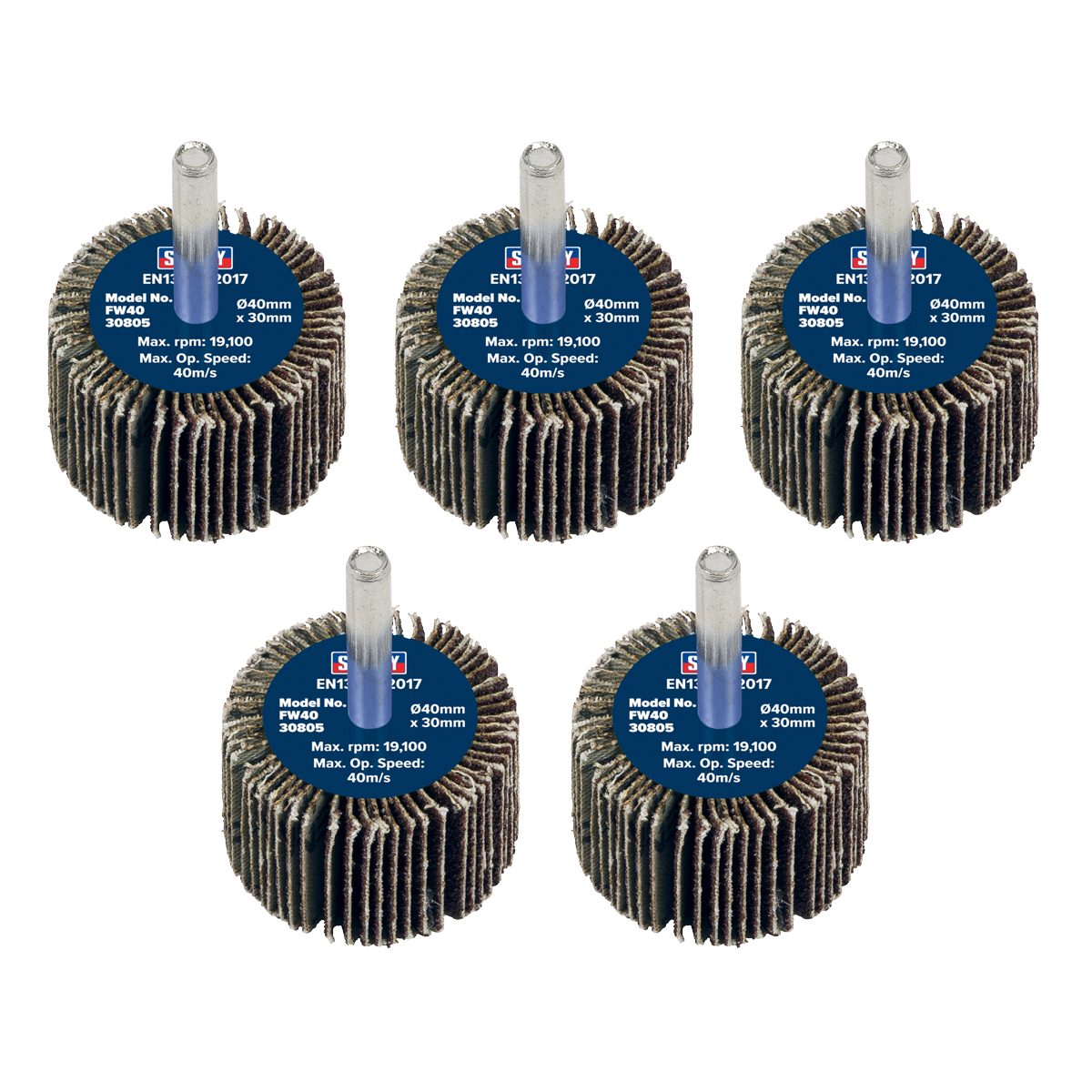 Sealey FW4030805 Abrasive Flap Wheel ø40 x 30mm 80Grit ø6mm Shaft - Pack of 5