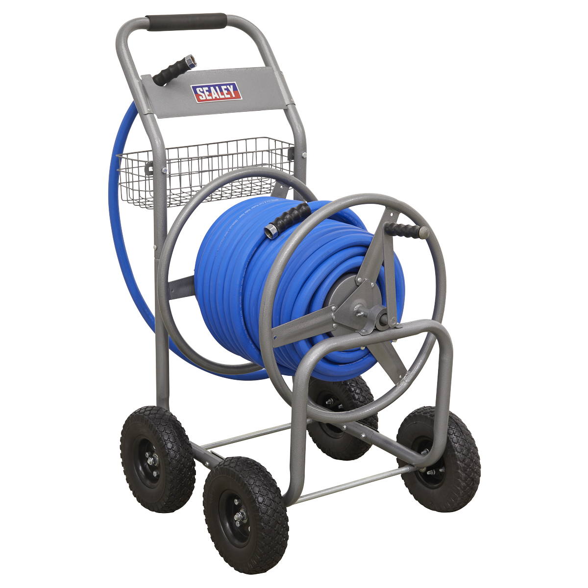 Sealey HRKIT50 Heavy-Duty Hose Reel Cart with 50m Heavy-Duty ø19mm Hot &  Cold Rubber Water Hose from Lawson HIS