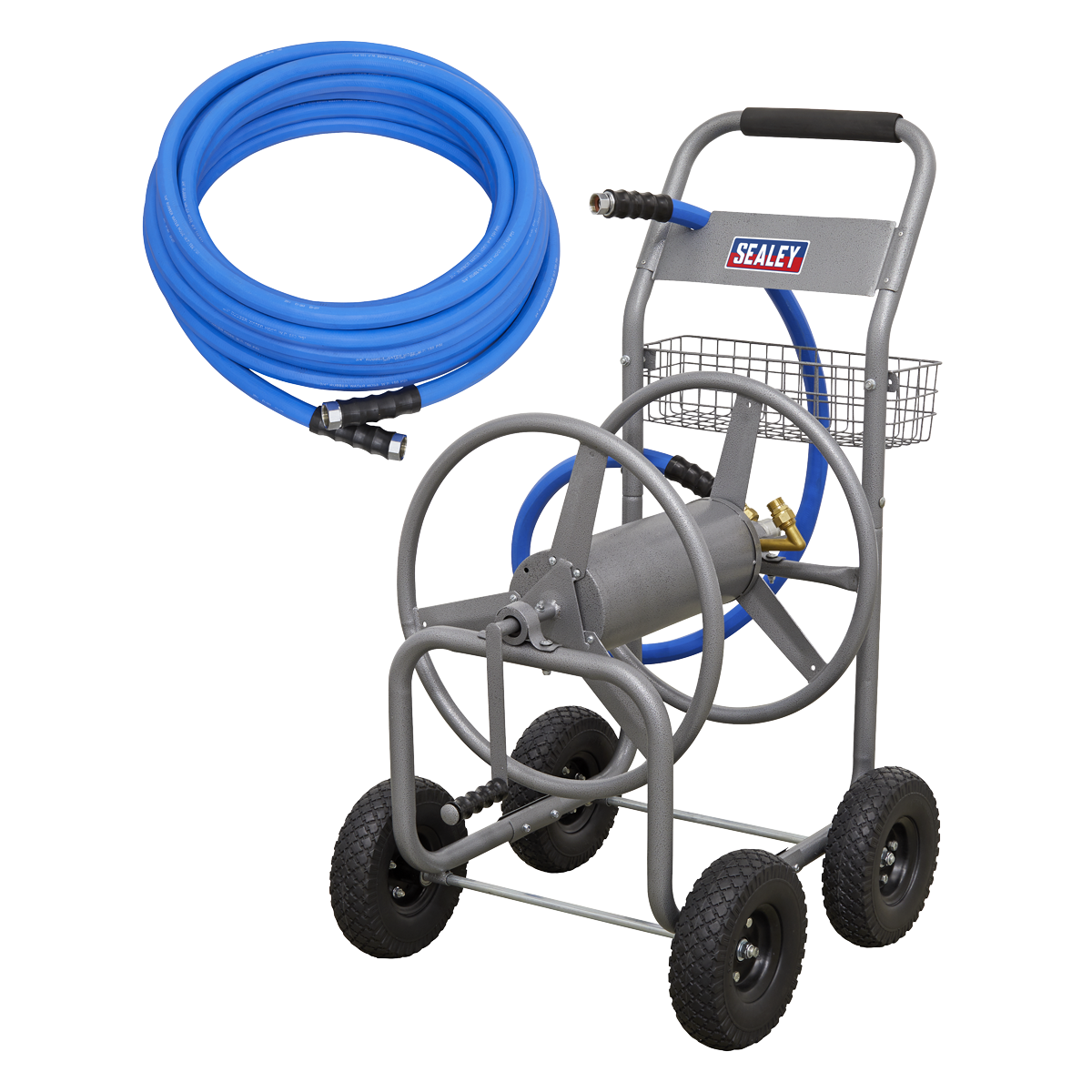 Sealey HRKIT5 Heavy-Duty Hose Reel Cart with 5m Heavy-Duty ø19mm Hot & Cold  Rubber Water Hose from Lawson HIS