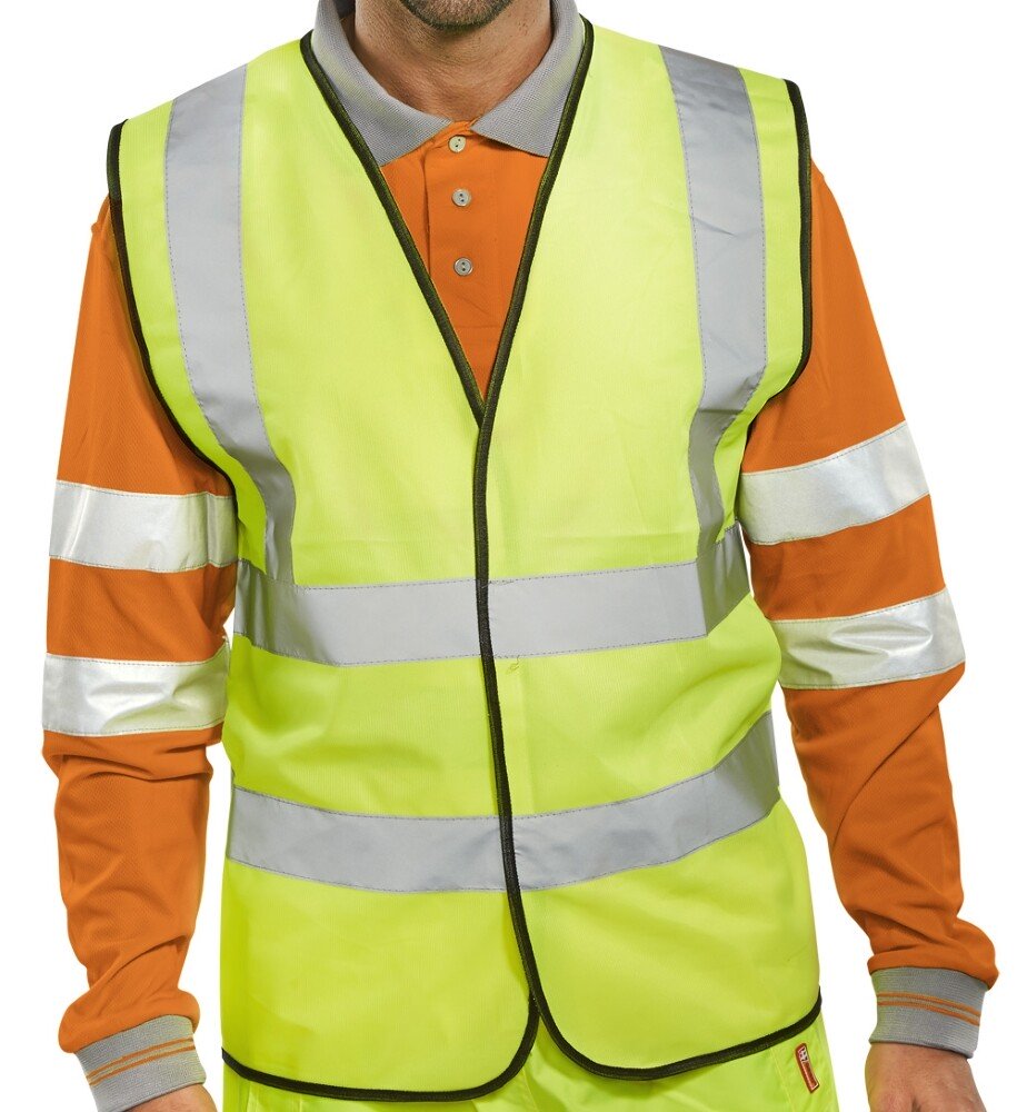 Lawson-HIS Yellow Hi Vis Vest with High Visibility Two Band and Brace (EN471 Class 2 Hi-Vis Waistcoat)