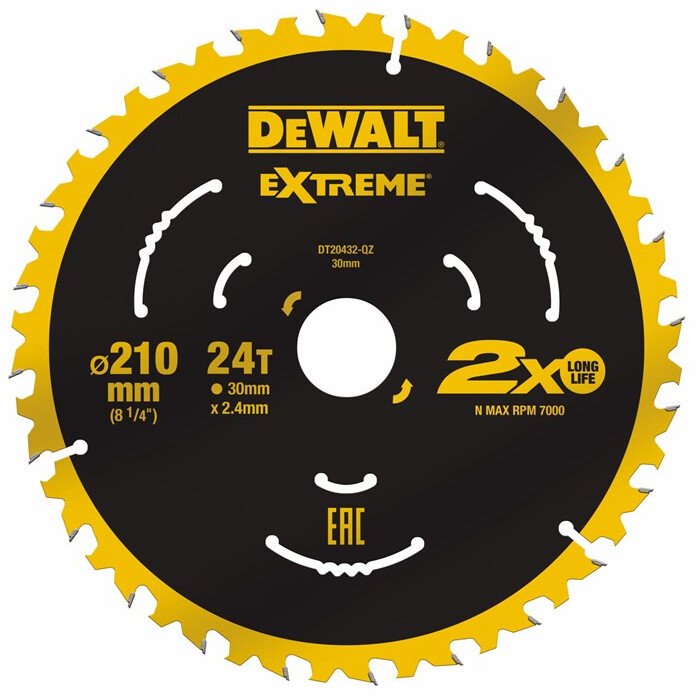 DeWalt DT20432-QZ Extreme 210 x 30mm 24T TCT Saw Blade For use on the DWE7485 DeWalt Compact Saw