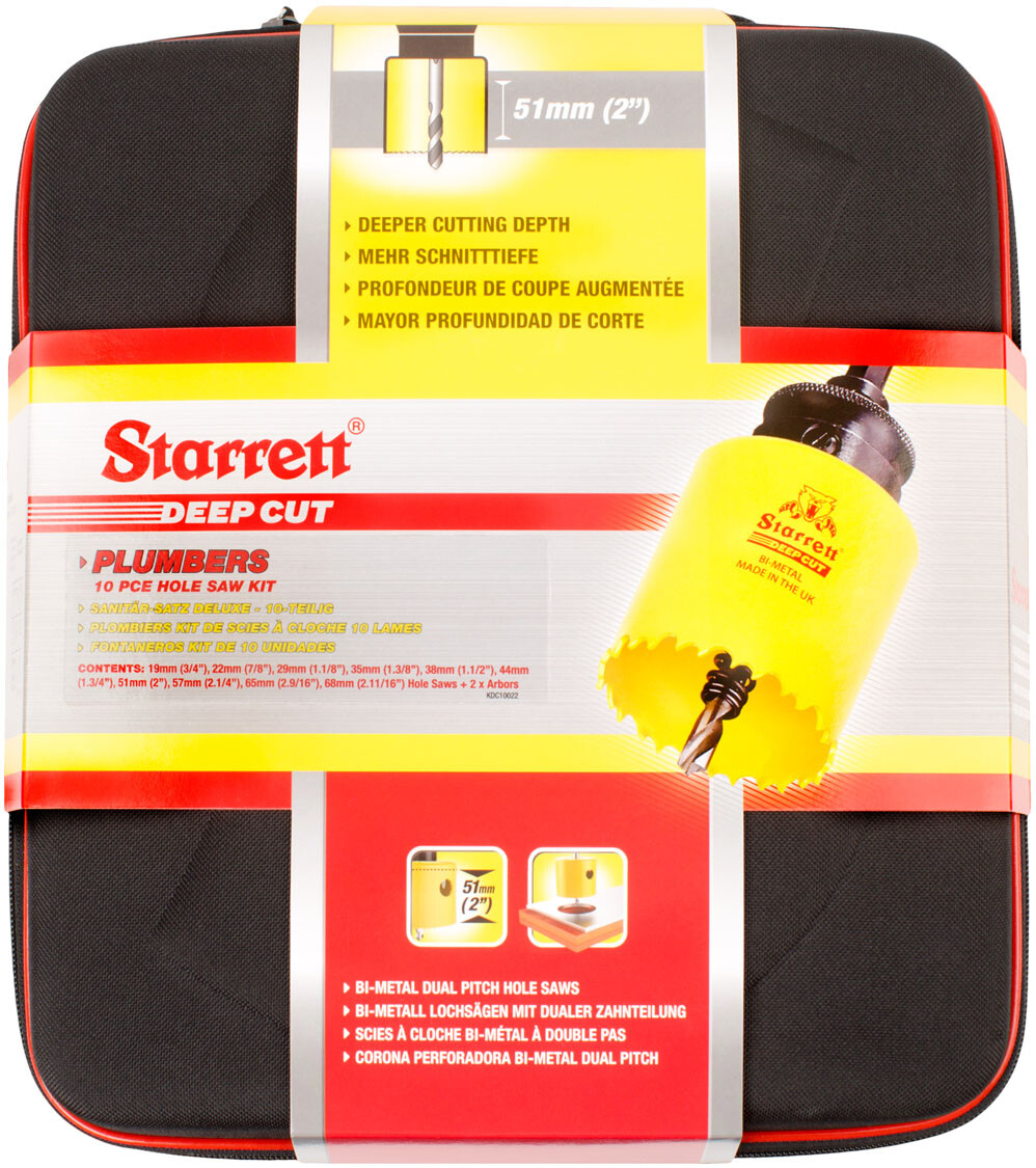 Starrett KDC10022 10 Piece Deluxe Plumbers Deep Cut Bi-Metal Holesaw Kit