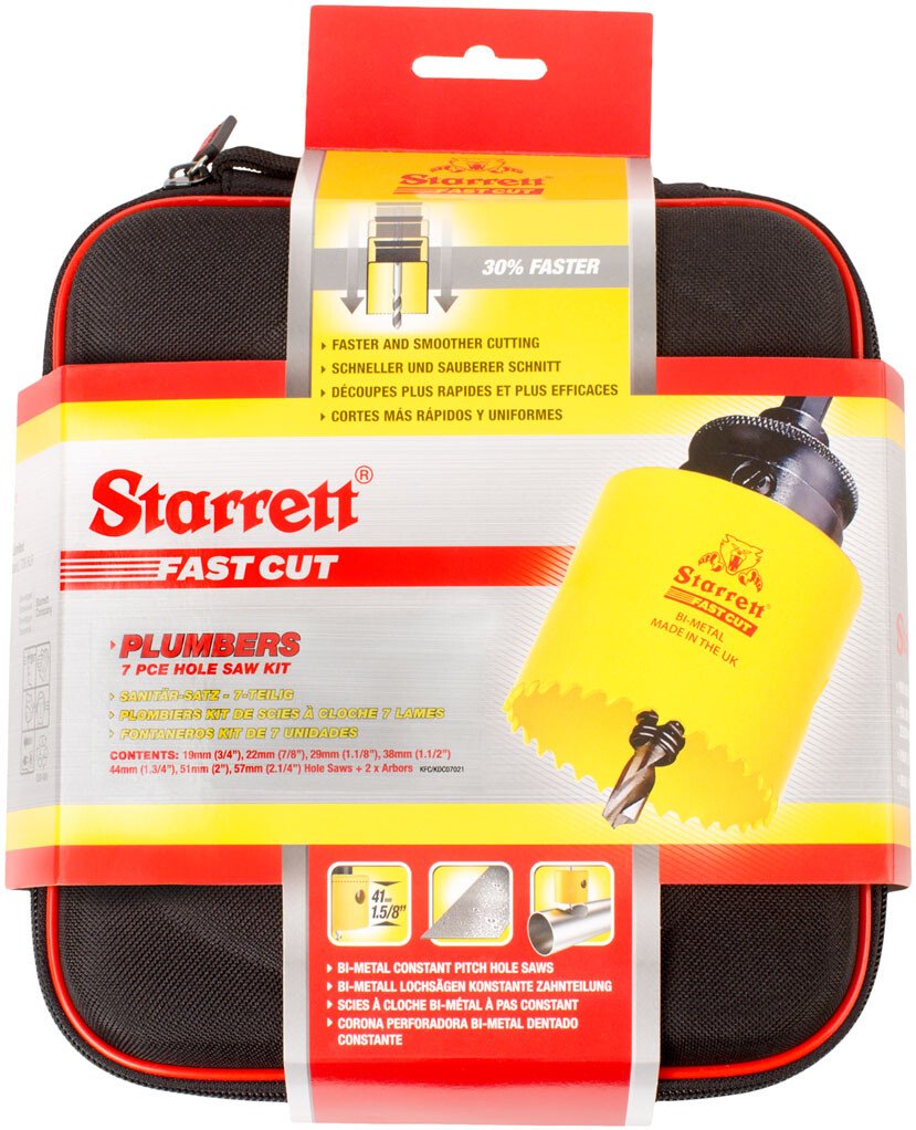 Starrett KFC07021 7 Piece Plumbers Fast Cut Bi-Metal Hole Saw Kit