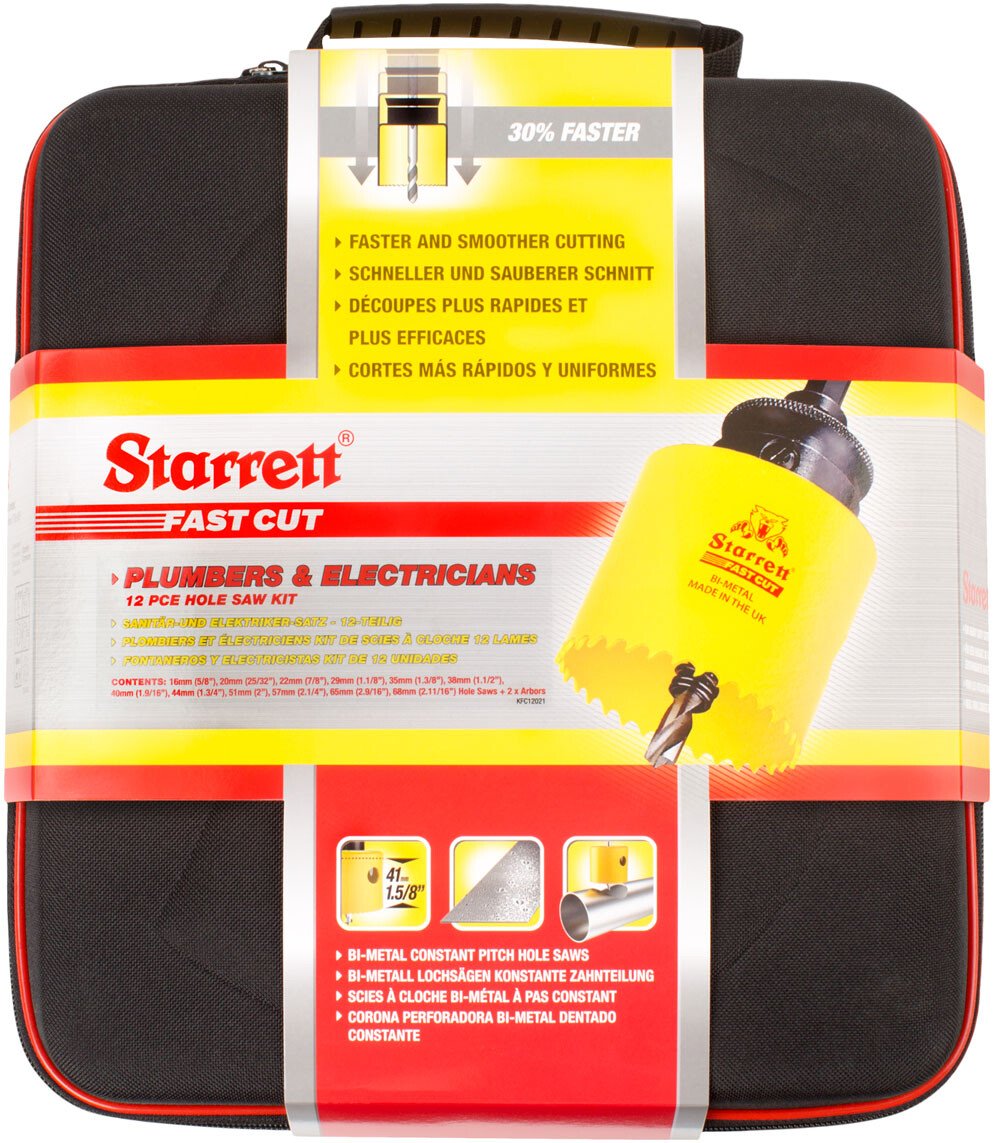 Starrett KFC12021 12 Piece Plumbers & Electricians Fast Cut Bi-Metal Hole Saw Kit