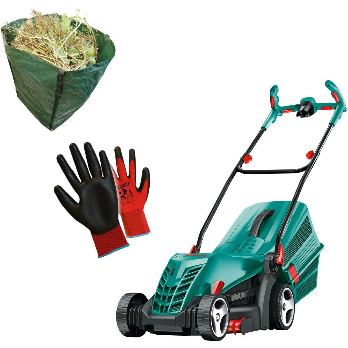 Bosch ROTAK36 R Ergoflex with Gloves and Garden Sack 36cm 1350W