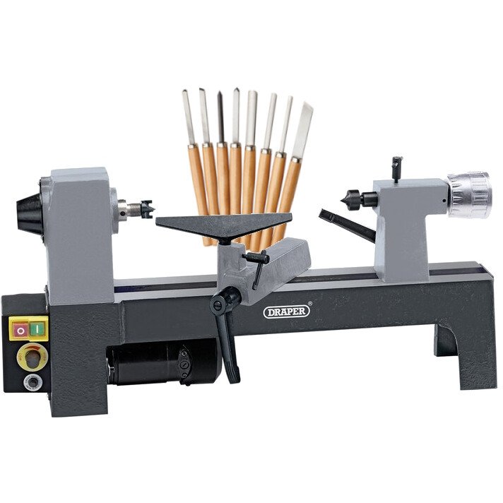 Draper Wood Lathe and 8pc Chisel Set WTL330A 250W 230V Variable Speed Mini Wood Lathe 60988