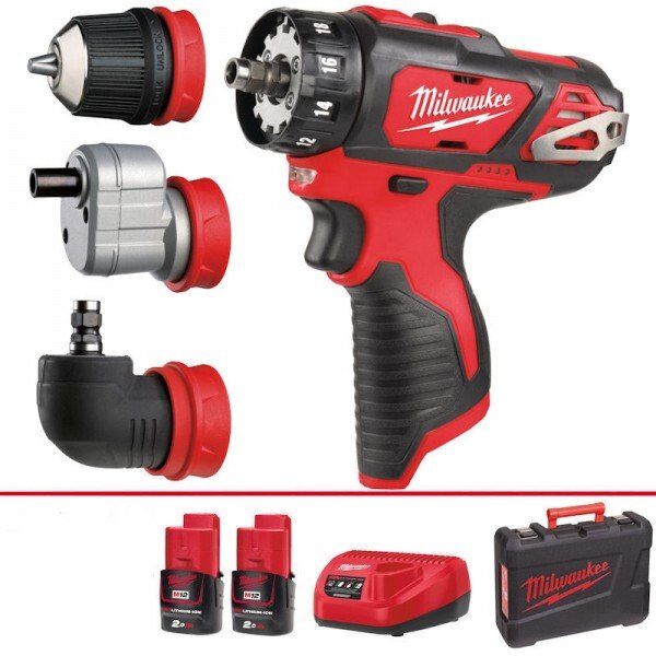Milwaukee M12 BDDXKIT-202C 12V Compact Drill/Driver with Accessory Set and 2X 2.0Ah Batteries in Case