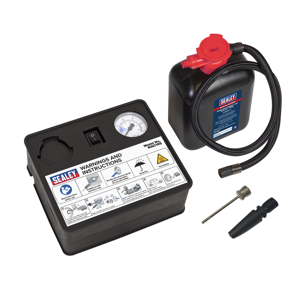 Sealey MAC10S Tyre Inflator 12V & Emergency Puncture Sealant Kit from