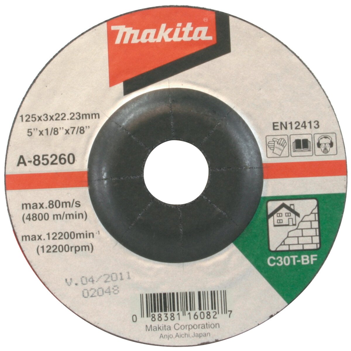 Makita A-85260 C30T Stone Cutting, depressed centre SIZE: 125 x 3 x 22mm, A85260