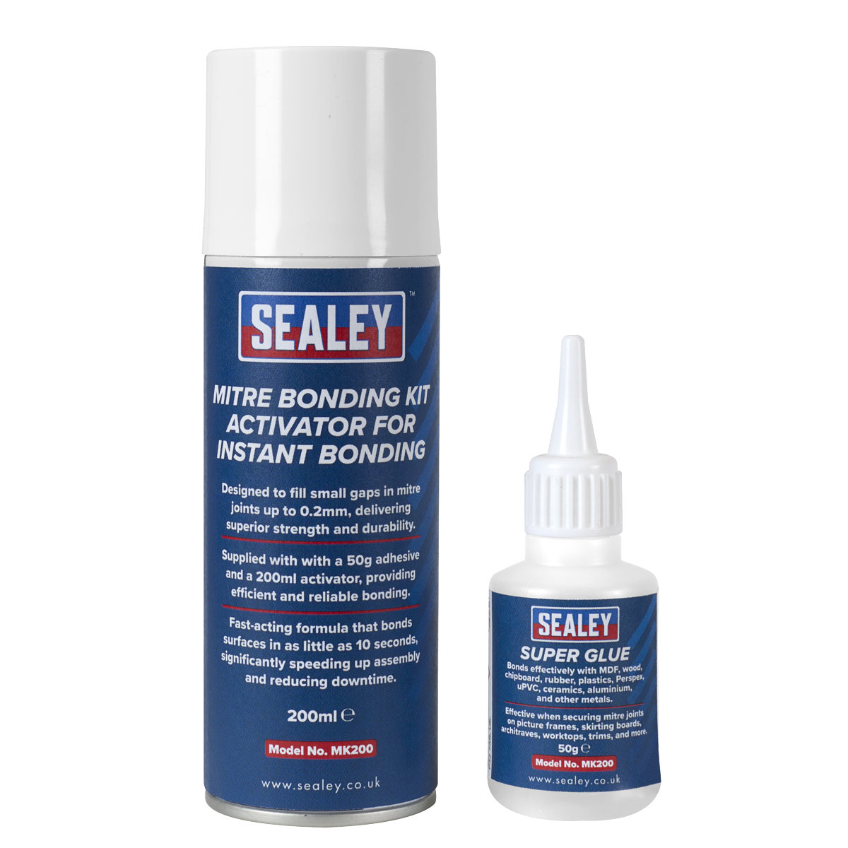 Sealey MK200 Mitre Bonding Kit with Super Glue 50g & Activator 200ml for Instant Bonding