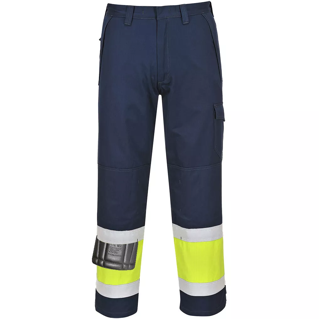 Portwest MV26 Flame Resistant Hi-Vis Modaflame Trouser - Regular Leg Length - Yellow/Navy Blue