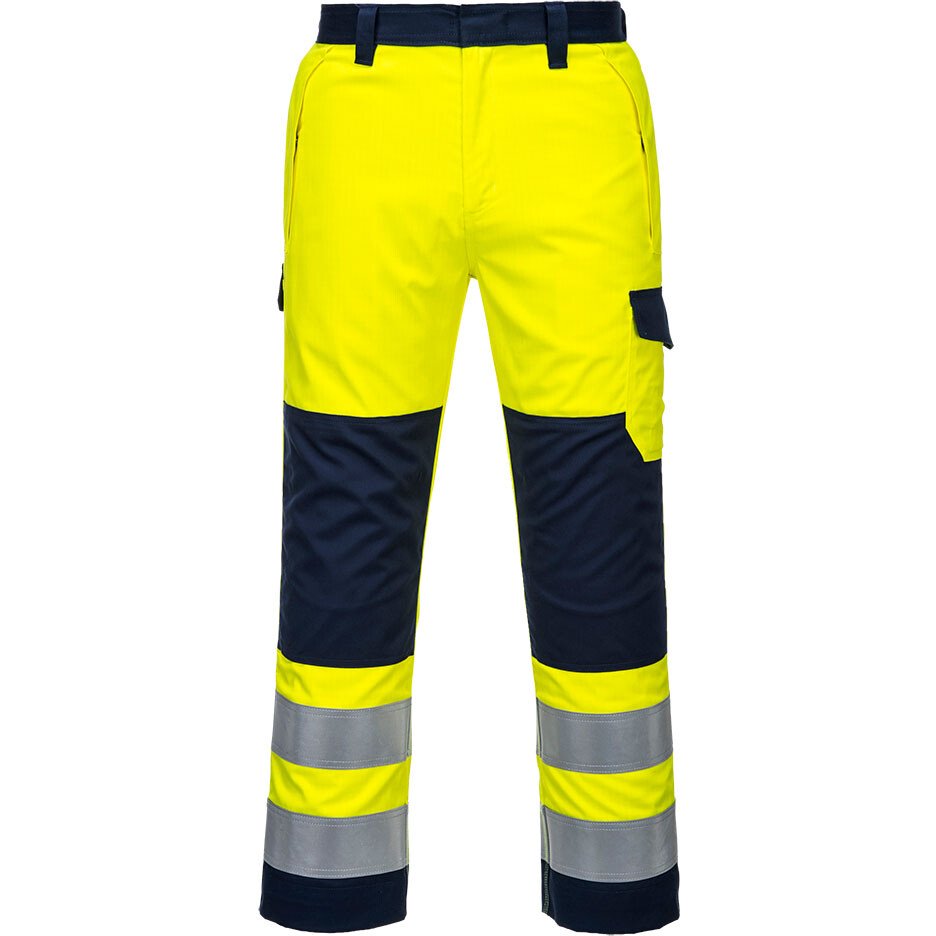 Portwest MV46 Hi-Vis Modaflame Trouser Flame Resistant - SHORT Leg Length - Yellow/Navy