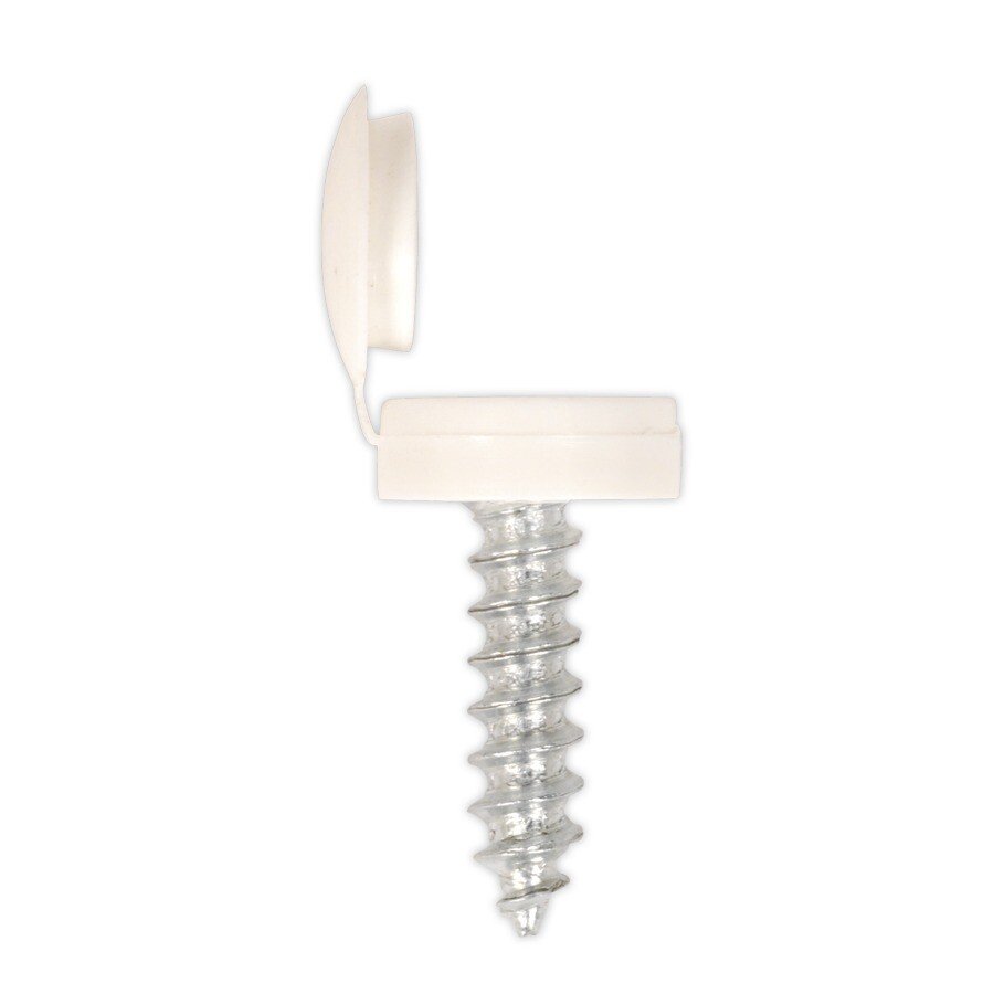Sealey NPW50 Number Plate Screw & Flip Cap 4.2 x 19mm White Pack of 50