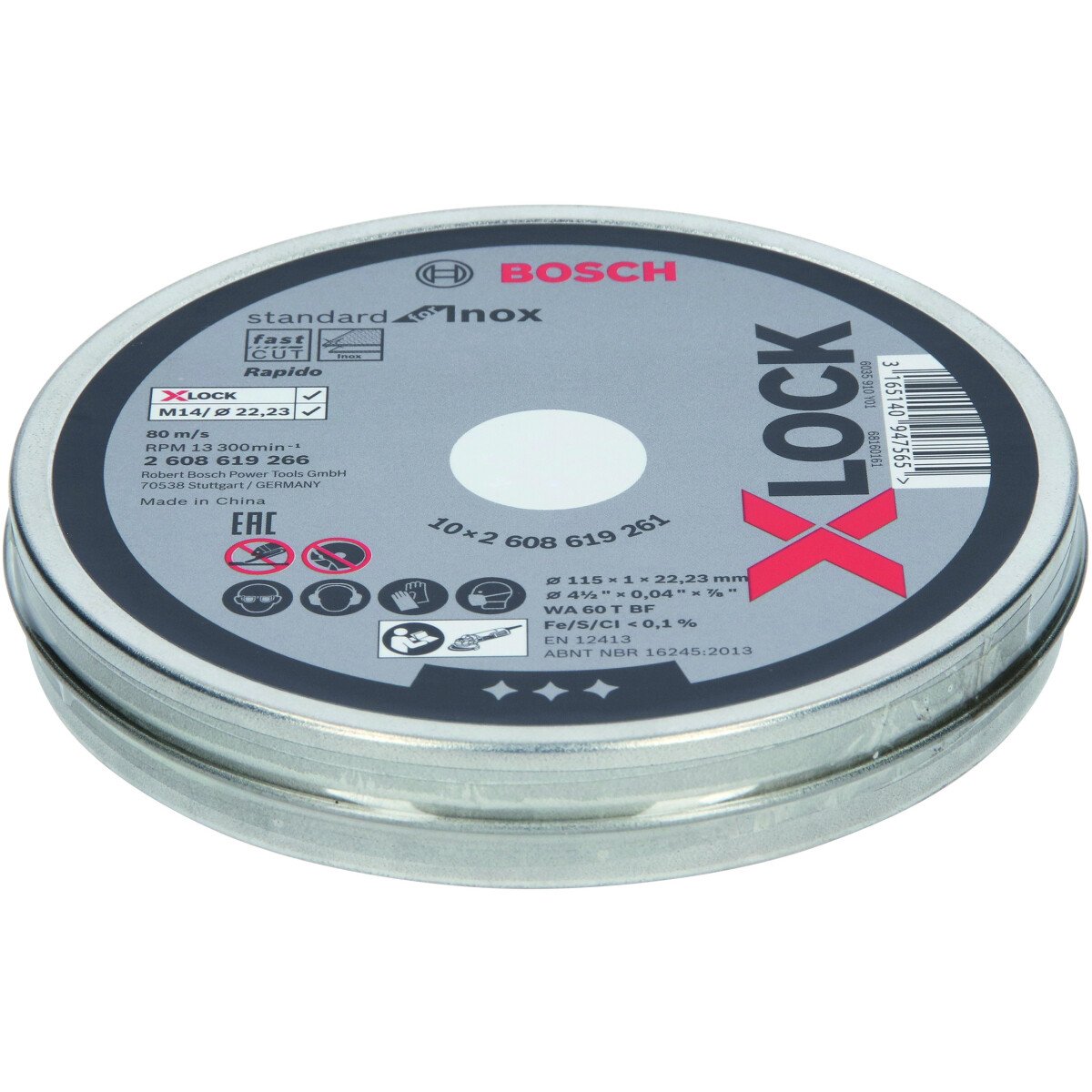 Bosch PRO 2608619266 X-Lock Standard For Inox Straight Cutting Discs Wa 60 T Bf, 10 X 115 X 1 X 22.23mm (Pack Of 10)