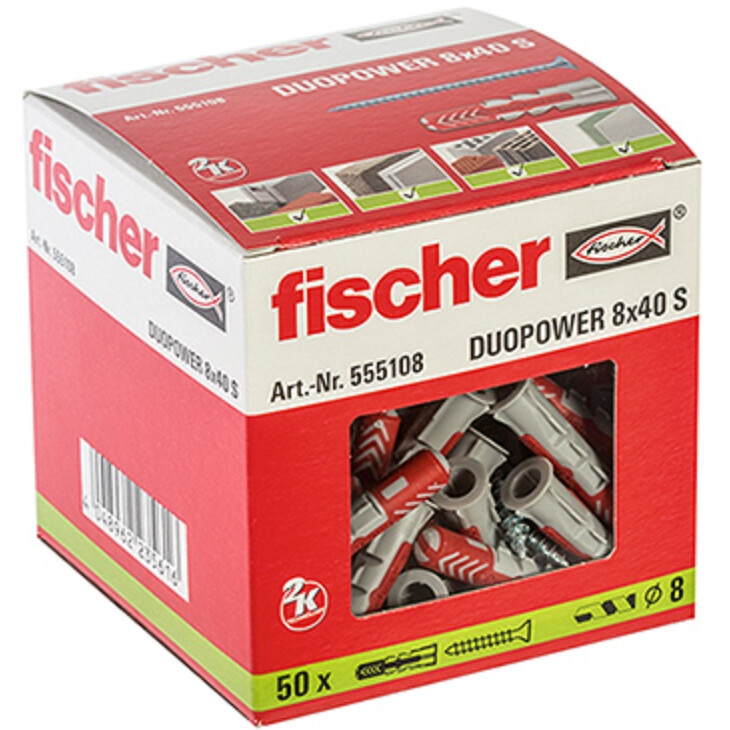 Fischer 555108 Duopower Nylon High Performance Plug and Screw 8 x 40mm