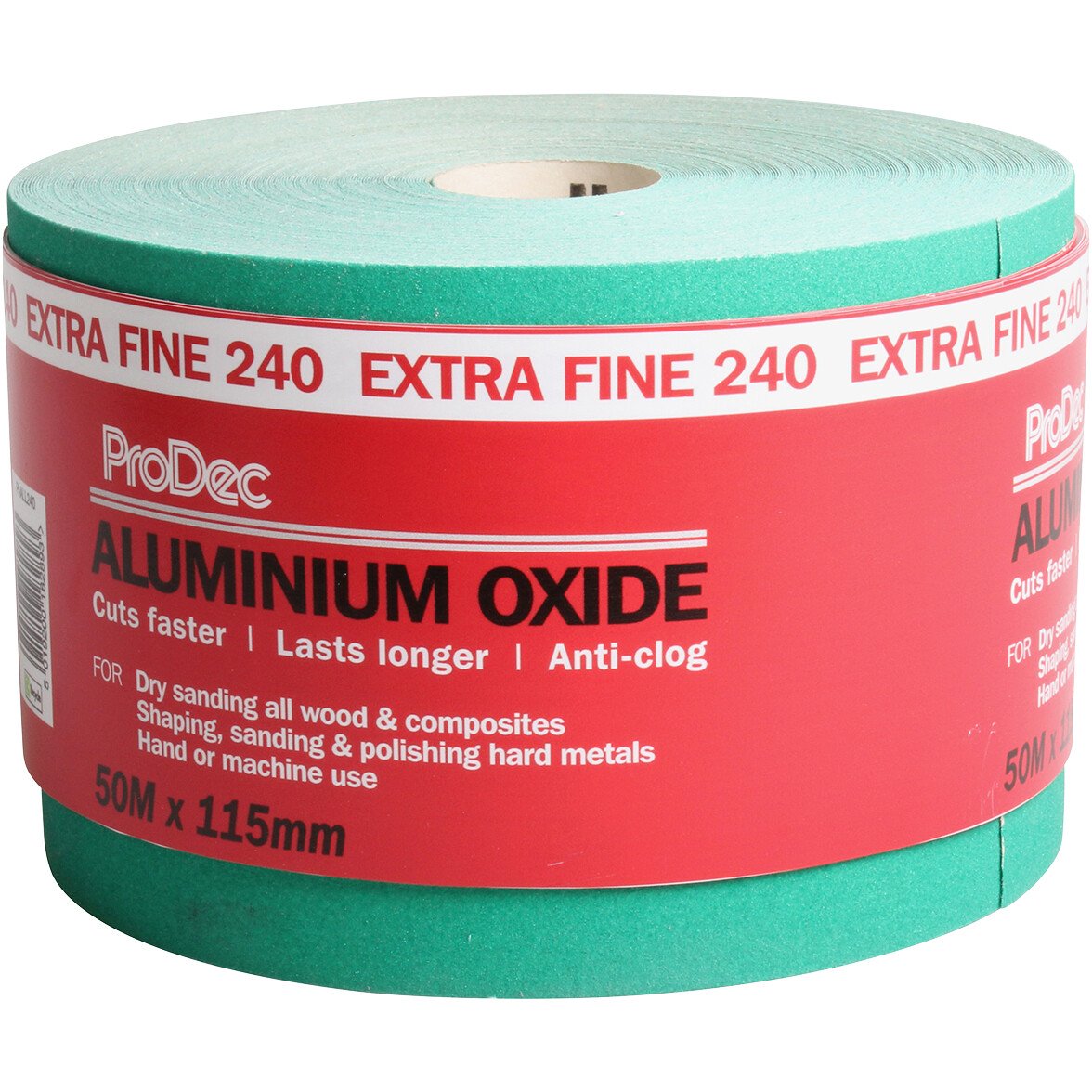 ProDec PAALL240 Green Aluminium Oxide Sanding Paper Roll 115mm x 50m 240G Extra Fine